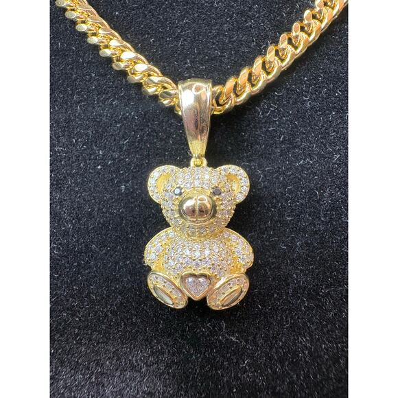 NWT Gold Vermeil Moissanite Teddy Bear on Bonus 19" Chain - Picture 2 of 6